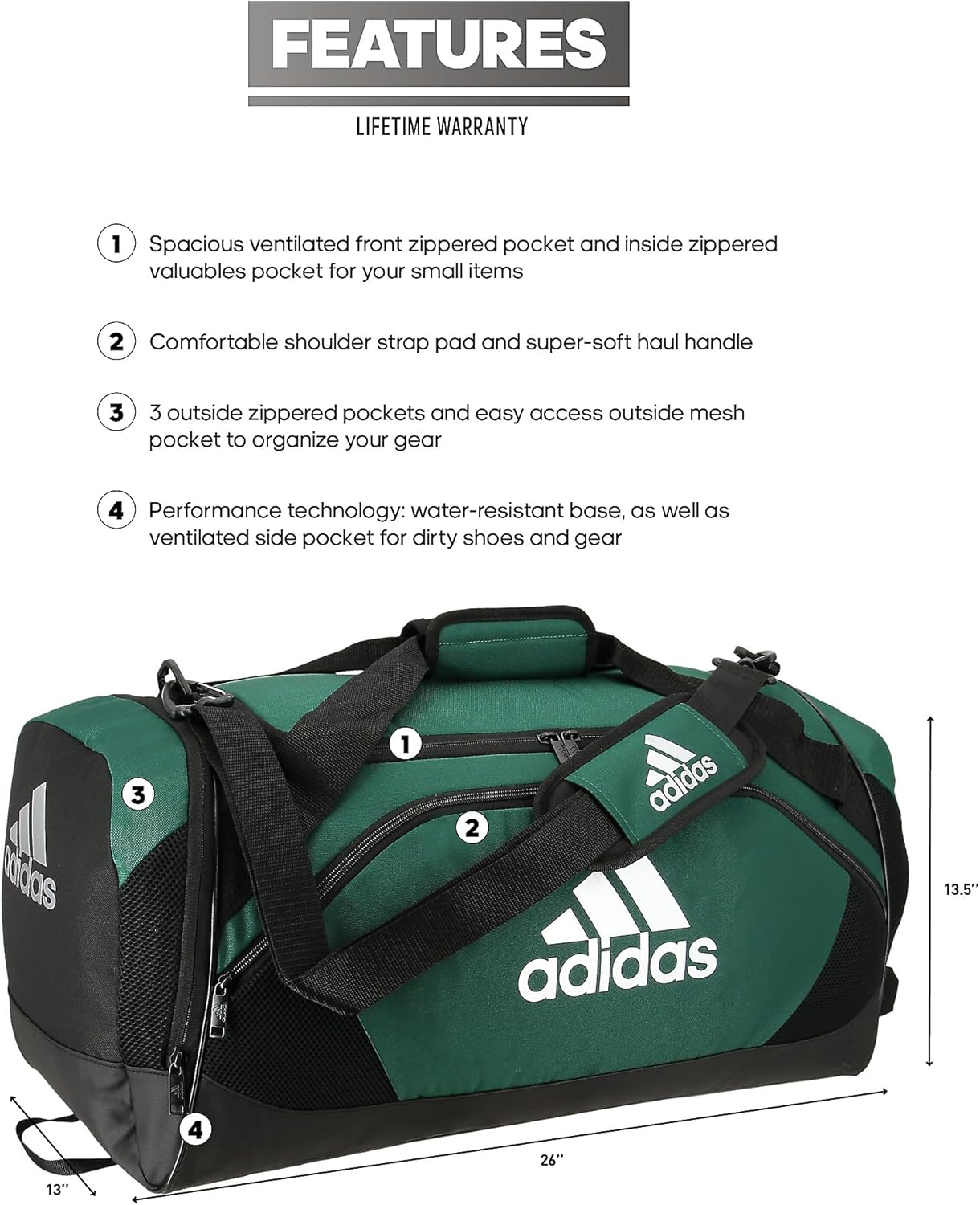 adidas Team Issue 2 Medium Duffel Bag Team Dark Green, One Size-1