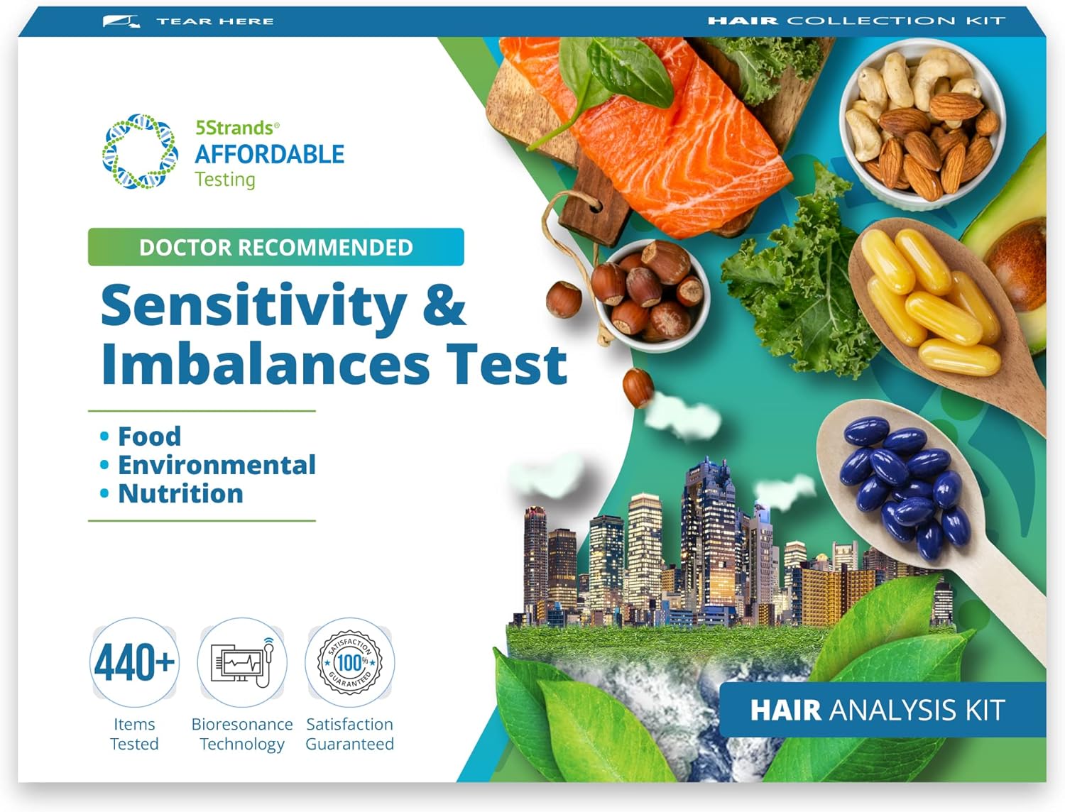 5Strands Intolerance & Deficiency Test, 442 Items Tested, Includes 3 Tests, Food Intolerance, Environment Sensitivity, Nutrition Imbalance, at Home Health Collection Kit, Results in 5 Days-0