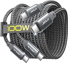 JSAUX 100W USB C to USB C Cable [2-Pack 6.6FT], Type C Fast Charging Cable Compatible with iPhone 16/16 Plus/16 Pro/16 Pro Max,iPhone 15 Series, Galaxy S24/S23/S22, Car Play, MacBook, iPad, Pixel-Grey