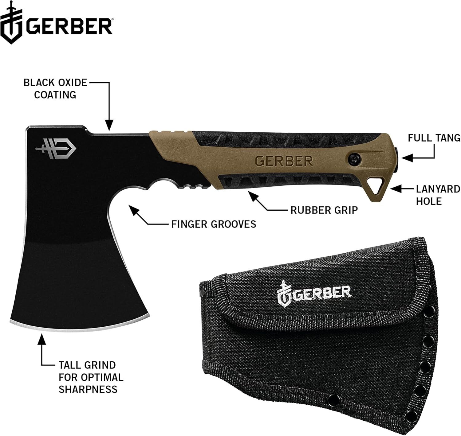 Gerber Gear Pack Hatchet - 3.5" Steel Blade Axe with Full Tang - Survival, Bushcraft and Camping Gear - with Mountable Nylon Sheath - Brown-1