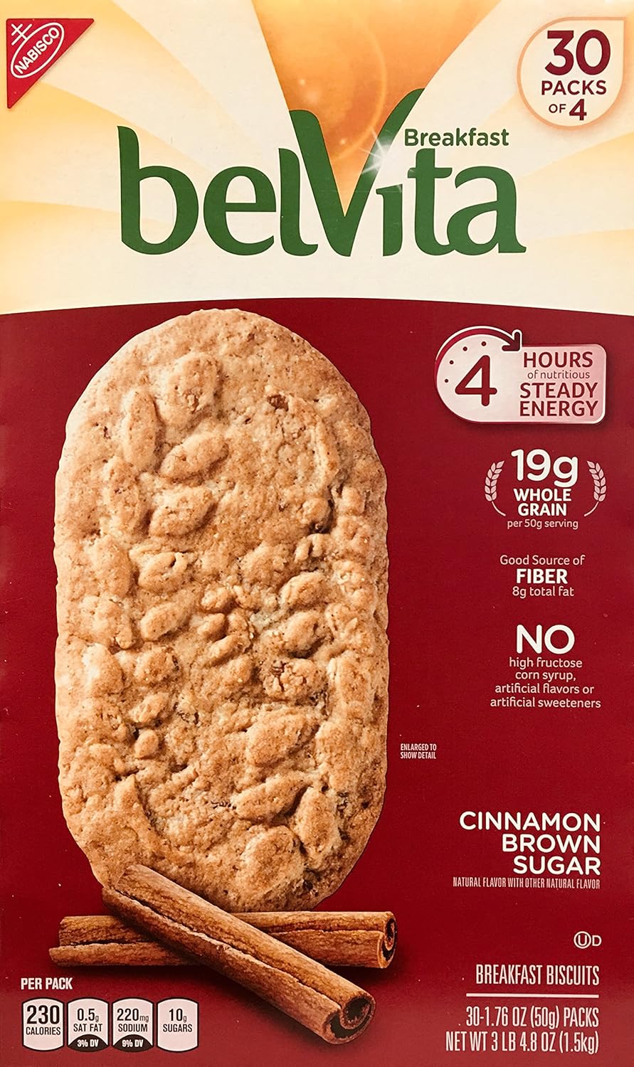 Belvita Brown Sugar Biscuits 1.76 oz 30 -Count Pack, cinnamon, 52.8 Ounce, (Pack of 4)-0