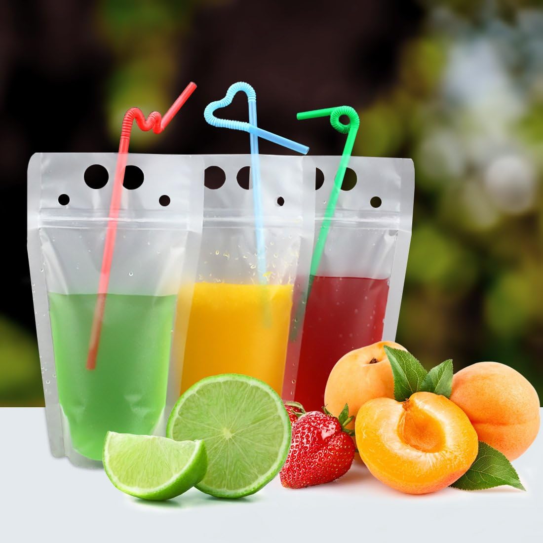 100 Pcs Drink Pouches with 100 Straw Holes, Freezable Juice Pouches, Translucent Reclosable Zipper Plastic Pouches Drink Bags for Cold & Hot Drinks for Adults and Kids-3