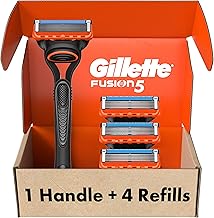 Gillette Fusion5 Razors for Men, 1 Razor, 4 Blade Refills, Lubrastrip for a More Comfortable Shave