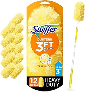 Swiffer Duster Heavy Duty 3 ft Extended Handle Dusting Kit (1 Duster, 12 Refills)