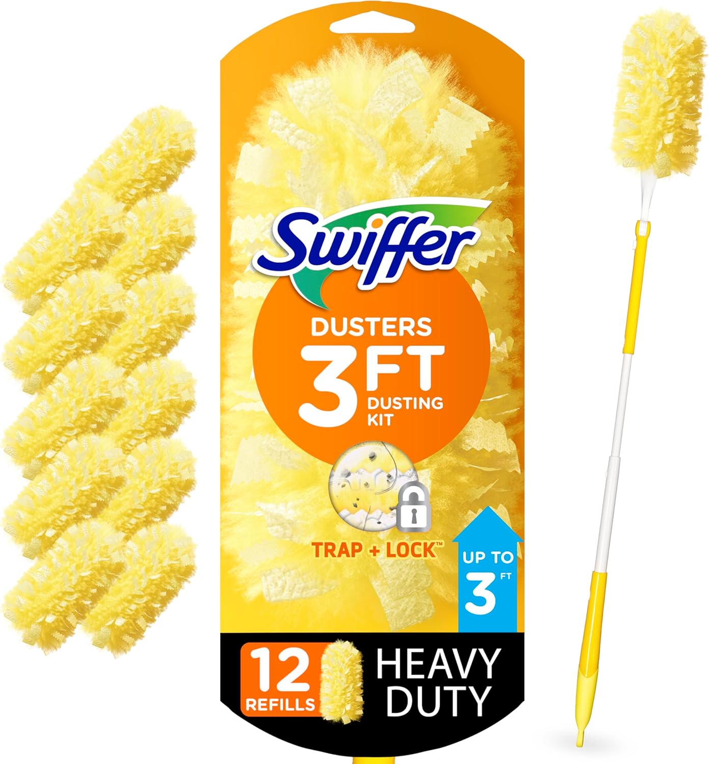 Swiffer Duster Heavy Duty 3 ft Extended Handle Dusting Kit (1 Duster, 12 Refills)-0