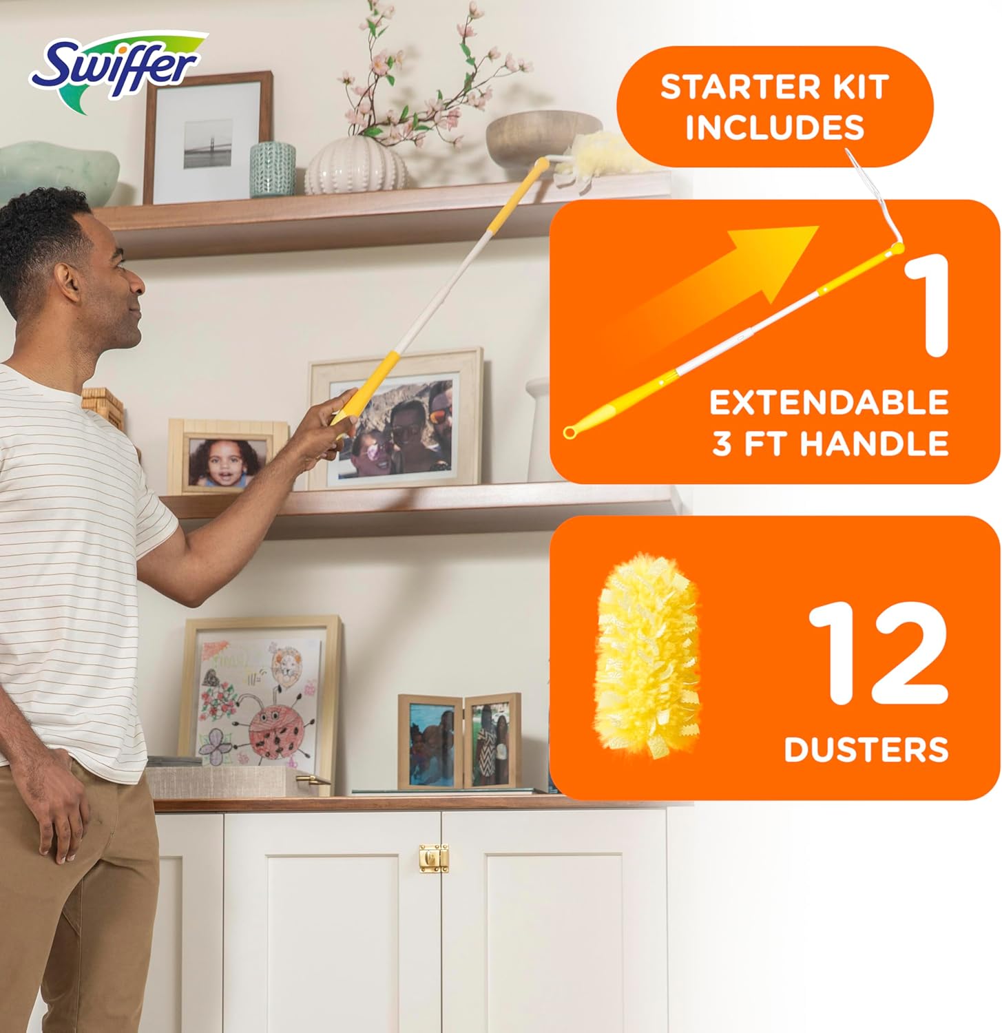 Swiffer Duster Heavy Duty 3 ft Extended Handle Dusting Kit (1 Duster, 12 Refills)-6