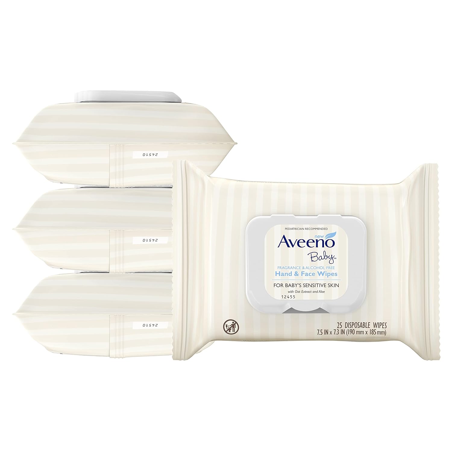 Aveeno Baby Hand & Face Cleansing & Moisturizing Wipes with Oat Extract and Aloe, Fragrance-Free Wipes for Sensitive Skin, Free of Sulfates, Alcohol, Parabens, and Dyes, 25 ct (Pack of 4)-0