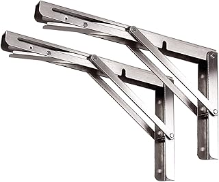 Toirxarn 10" Heavy Duty Folding Shelf Brackets - Stainless Steel Collapsible Bracket for Space Saving Wall Mounted Desk, DIY Workbench, Foldable Table & Countertop Extension, Max Load 330lb, Pack of 2