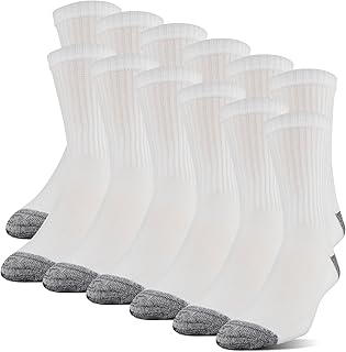 Gildan Men's Polyester Half Cushion Mid-Crew Socks, 12-pack