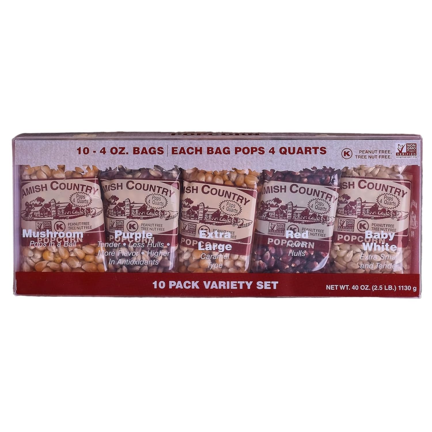 Amish Country Popcorn | 4 Ounce Variety Kernel Gift Set (10 Pack Assorted) | Old Fashioned, Non-GMO and Gluten Free (4oz Each, 10ct Total)-0