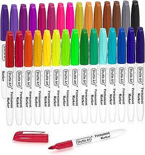 Shuttle Art 30 Colors Permanent Markers, Fine Point, Assorted Colors, Works on Plastic,Wood,Stone,Metal and Glass for Kids Adult Coloring Doodling Marking