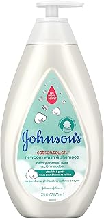 Johnson's CottonTouch Newborn Baby Wash & Shampoo with No More Tears, Sulfate-, Paraben- Free for Sensitive Skin, Made with Real Cotton, Gently Washes Away Dirt & Germs, 27.1 fl. oz