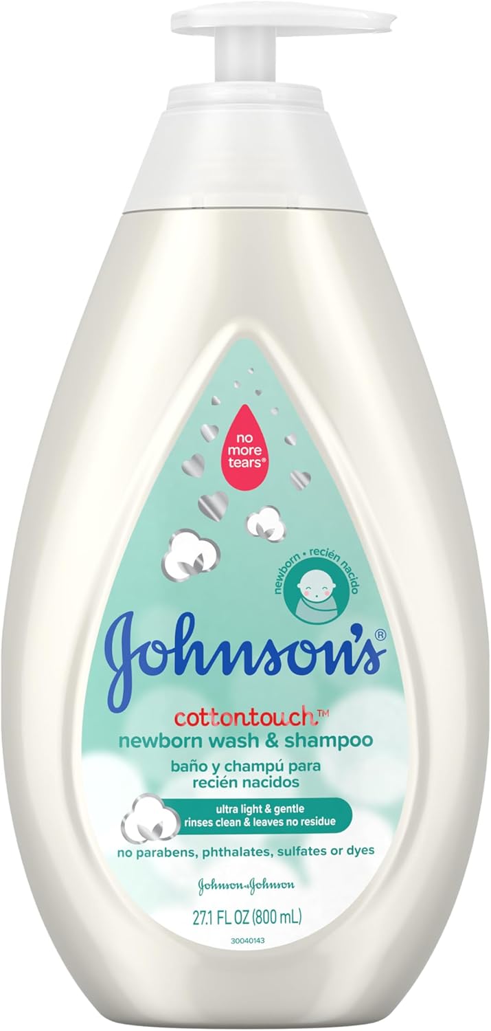 Johnson's CottonTouch Newborn Baby Wash & Shampoo with No More Tears, Sulfate-, Paraben- Free for Sensitive Skin, Made with Real Cotton, Gently Washes Away Dirt & Germs, 27.1 fl. oz-0