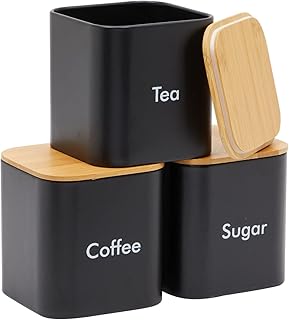 Juvale Set of 2 Black Flour and Sugar Canisters for Kitchen, Iron Containers for Storage (40 oz, 4.5 x 6 In)