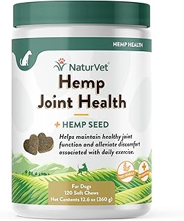 NaturVet Hemp Joint Health For Dogs - Plus Hemp Seed | Supports Overall Joint Health | Enhanced with Glucosamine, MSM, Chondroitin & Antioxidants | 120 Soft Chews