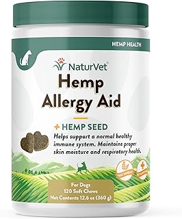 NaturVet Hemp Allergy Aid Supplement for Dogs, Hemp Seed, Antioxidants, Omegas, Dha & Epa for Healthy Skin & Respiratory Health, 120 Count