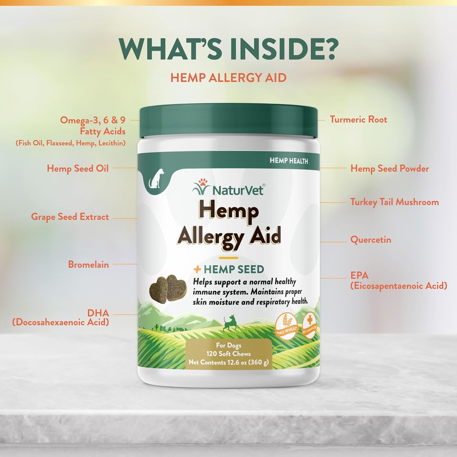 NaturVet Hemp Allergy Aid Supplement for Dogs, Hemp Seed, Antioxidants, Omegas, Dha & Epa for Healthy Skin & Respiratory Health, 120 Count-4