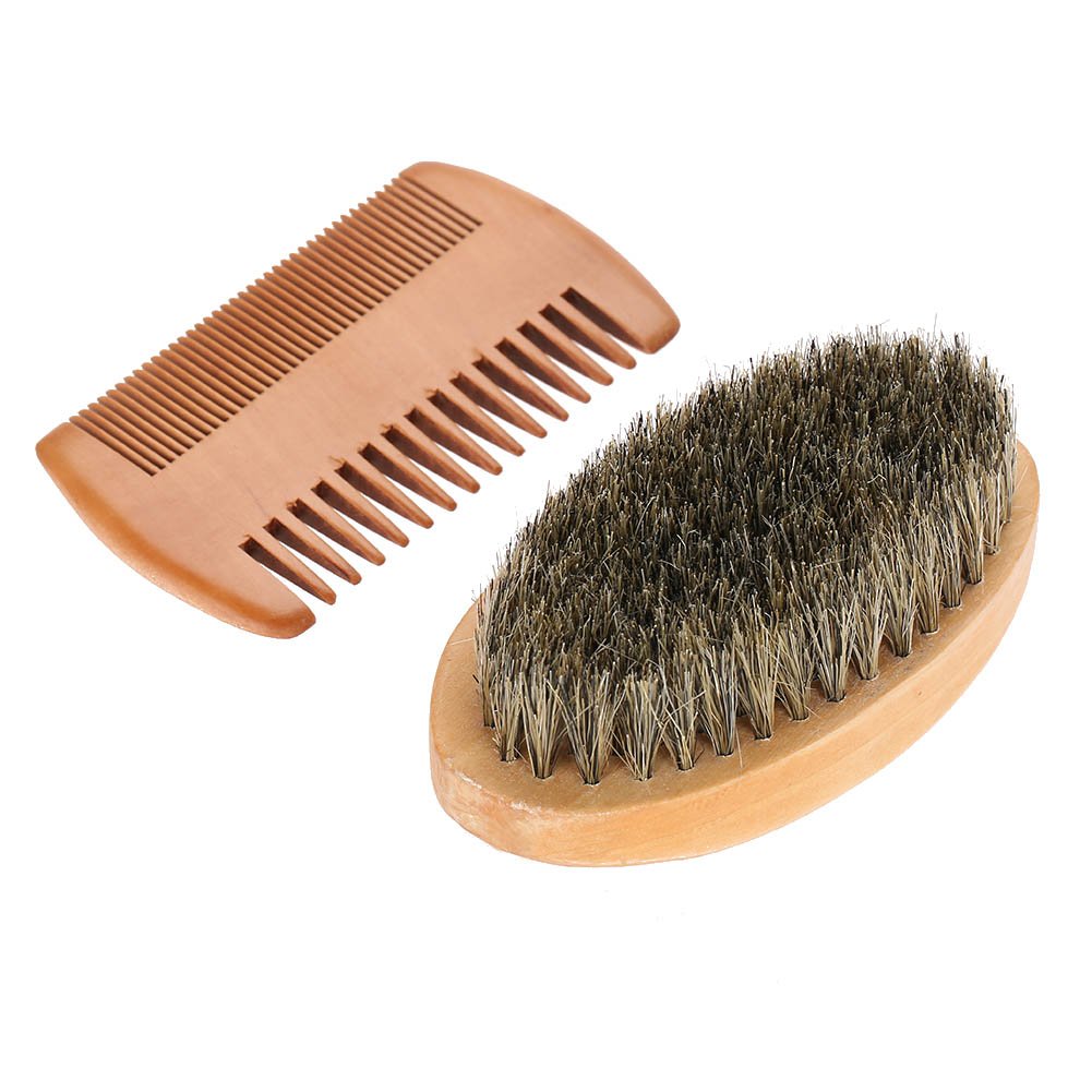 Men's Beard and Mustache Care Kit - Oval Brush, Comb, Grooming Tools for Softening, Conditioning, and Cleaning-0