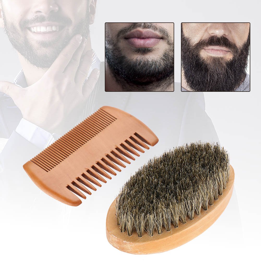 Men's Beard and Mustache Care Kit - Oval Brush, Comb, Grooming Tools for Softening, Conditioning, and Cleaning-1