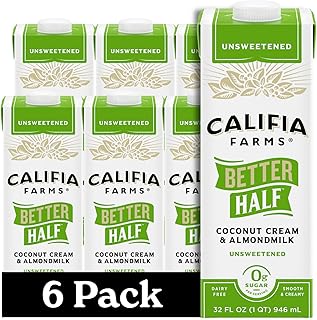 Califia Farms - Unsweetened Better Half, Half and Half Substitute, 32 Oz (Pack of 6), Almond Milk, Coconut Cream, Coffee Creamer, Keto, Shelf Stable, Dairy Free, Plant Based, Vegan