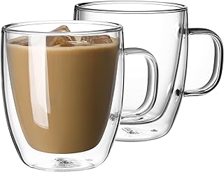 Sweese Double Wall Glass Coffee Mugs - 12.5 oz Insulated Clear Coffee Mugs Set of 2, Perfect for Espresso, Cappuccino, Latte, Americano, Tea Bag, Beverage