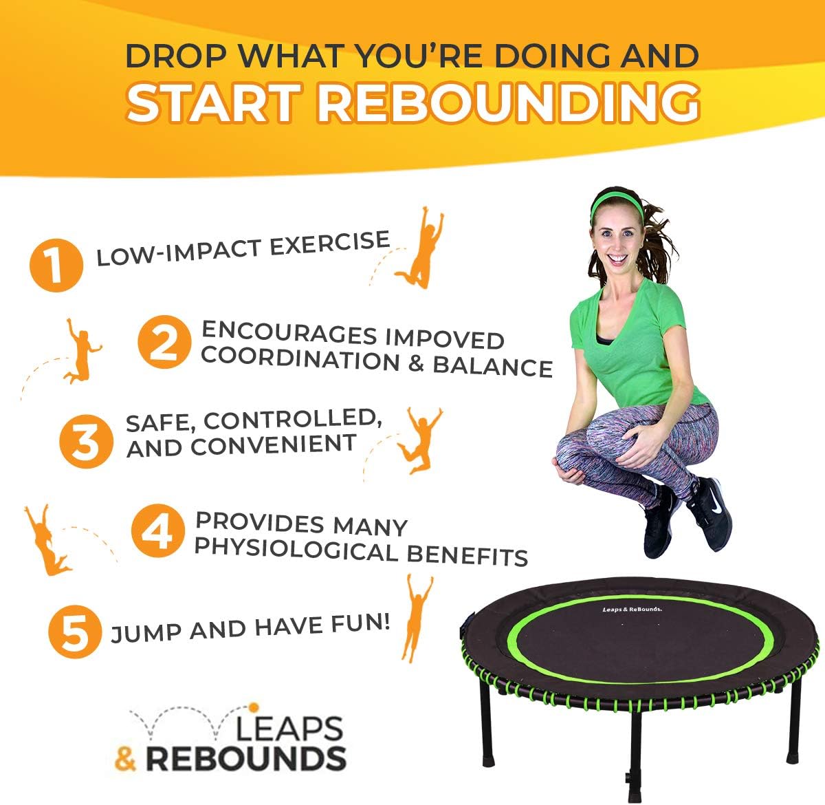 Leaps and ReBounds for Adults and Kids - Rebounder with Online Workout Videos - for Outdoor Games, Fitness, and Recreational Activities - Safe, Quiet, Durable Cardio Exercise Equipment-5