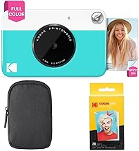 KODAK Printomatic Full-Color Instant Print Camera Starter Bundle + Carrying Case + Zink 20pk Photo Paper - Colorful Photos On 2x3 Sticky-Back Paper - Fun Gift for Birthday Christmas Holiday - Blue