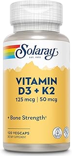 SOLARAY Vitamin D3 K2 - Bone Health and Immune Support Supplement - With 5000 IU Vitamin D as Vit D3 and 50 mcg Vitamin K2 as Menoquinone MK7, Made Without Soy, 60-Day Guarantee, 120 Serv, 120 VegCaps