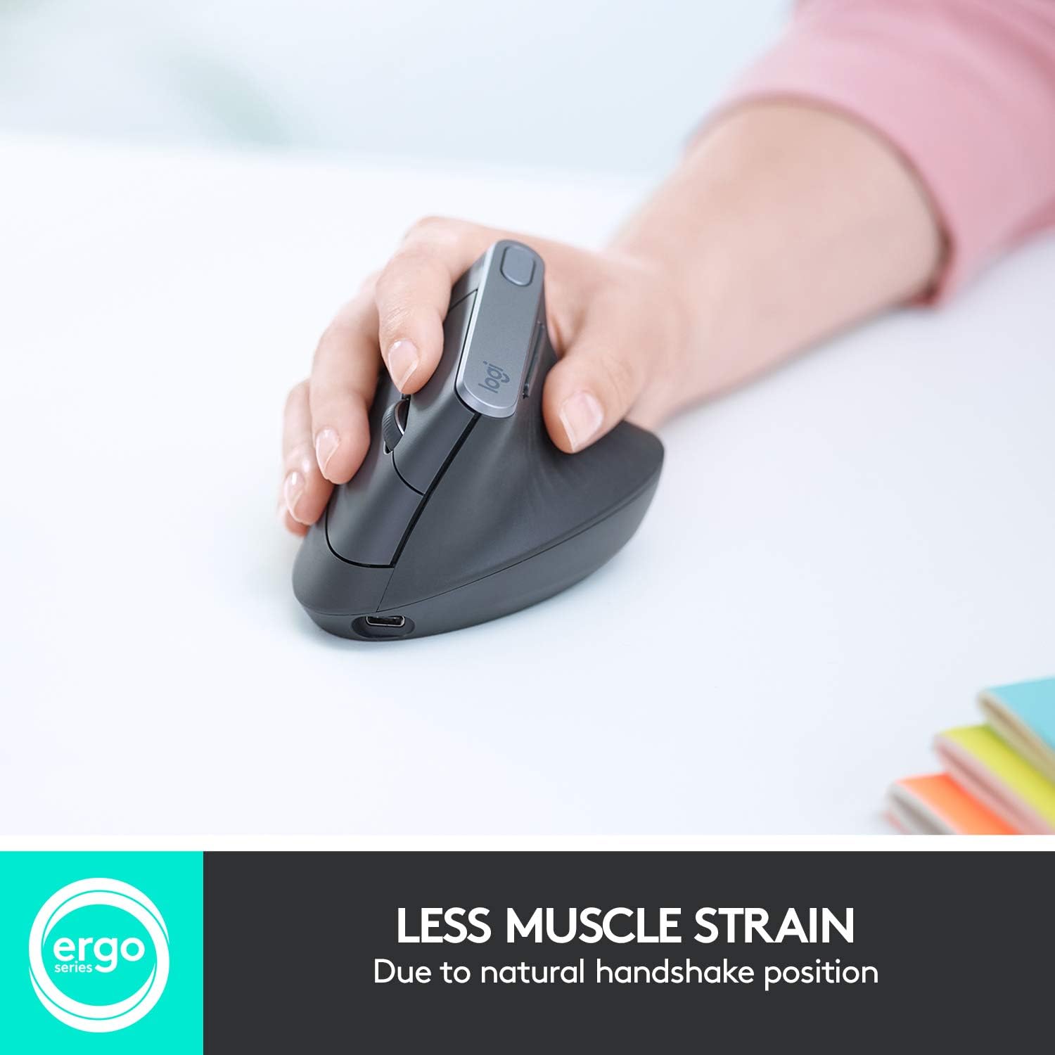 Logitech MX Vertical Wireless Mouse – Ergonomic Design Reduces Muscle Strain, Move Content Between 3 Windows and Apple Computers, Rechargeable, Graphite-1