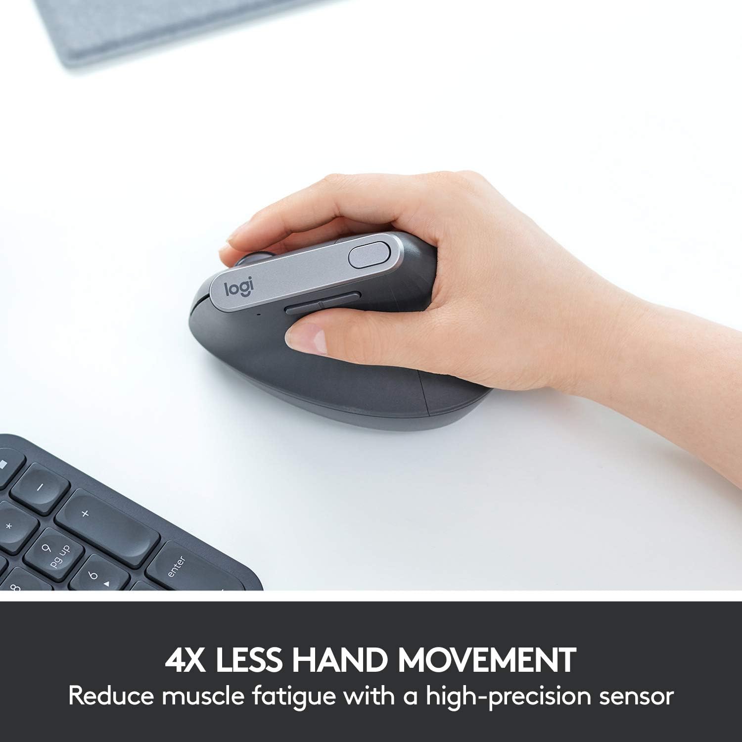 Logitech MX Vertical Wireless Mouse – Ergonomic Design Reduces Muscle Strain, Move Content Between 3 Windows and Apple Computers, Rechargeable, Graphite-4