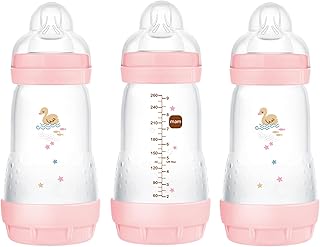 MAM Easy Start Anti-Colic Bottle , Baby Essentials, Medium Flow Bottles with Silicone Nipple, Baby Bottles for Baby Girl, Peach, 9 oz (3-Count)