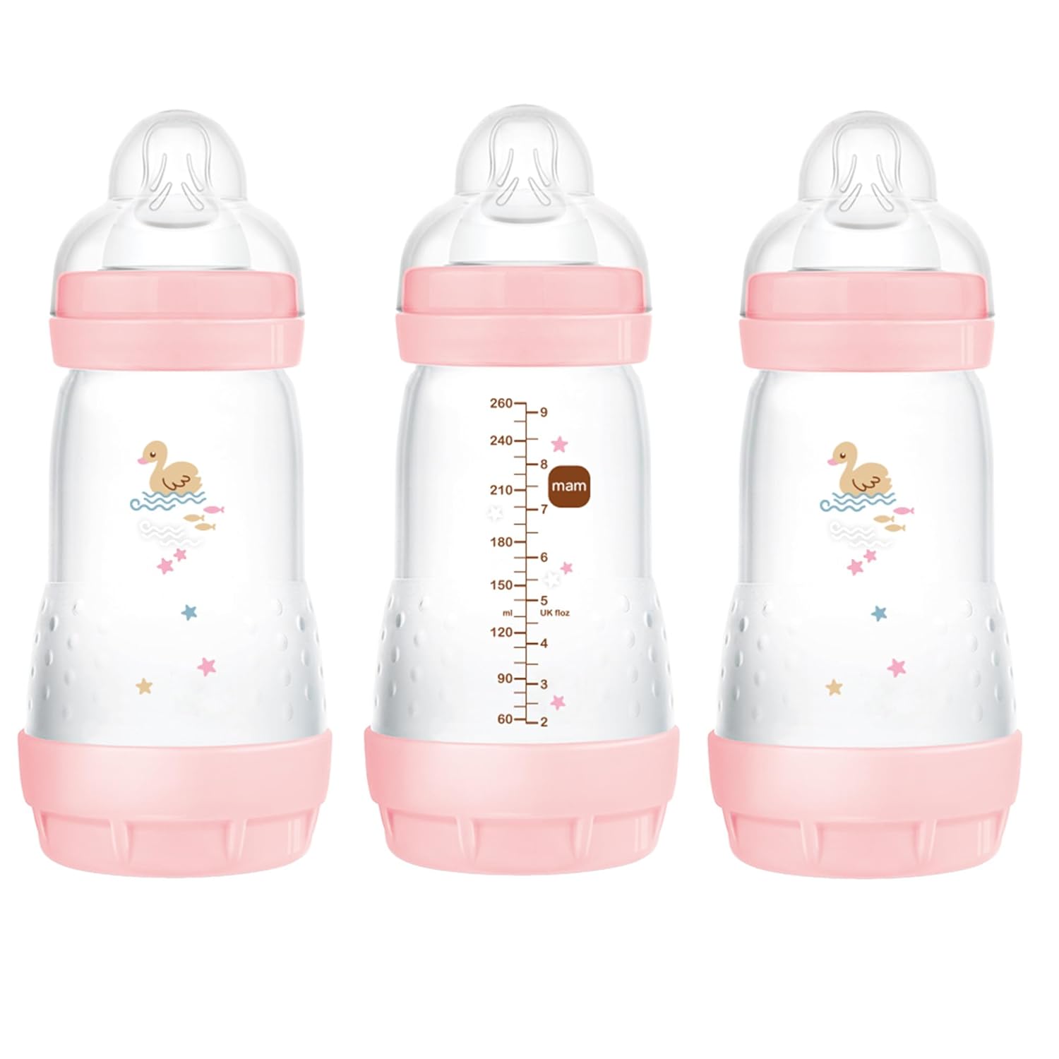 MAM Easy Start Anti-Colic Bottle , Baby Essentials, Medium Flow Bottles with Silicone Nipple, Baby Bottles for Baby Girl, Peach, 9 oz (3-Count)-0