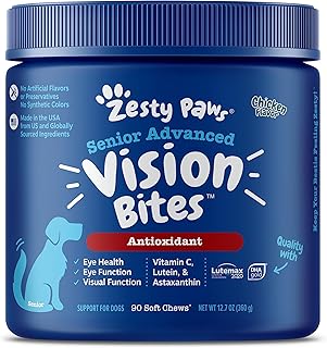 Zesty Paws Eye Supplement for Dogs - Vision Support with Antioxidants & Omega 3 Fatty Acids - 90 Chews