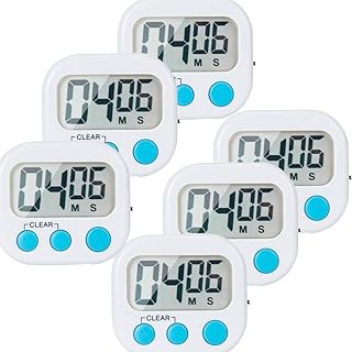 6 Pack Small Digital Kitchen Timer Magnetic Back and ON/Off Switch,Minute Second Count Up Countdown, White