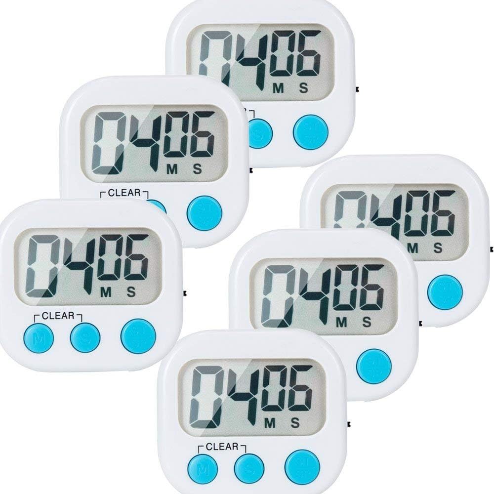 6 Pack Small Digital Kitchen Timer Magnetic Back and ON/Off Switch,Minute Second Count Up Countdown, White-0