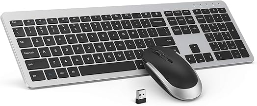 Wireless Keyboard and Mouse Combo - seenda Full Size Slim Thin Wireless Keyboard Mouse with On/Off Switch on Both Keyboard and Mouse - (Black and Silver)