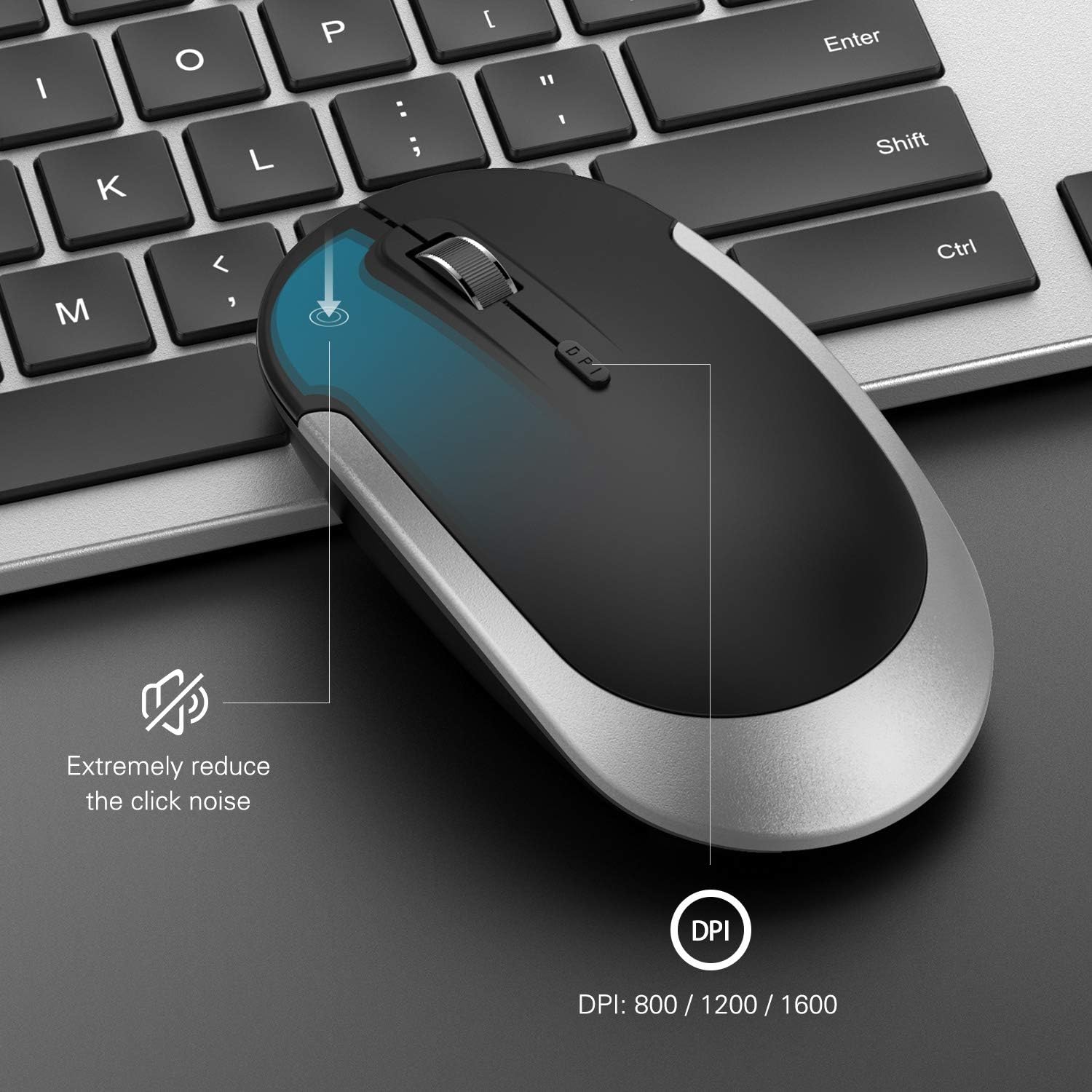 Wireless Keyboard and Mouse Combo - seenda Full Size Slim Thin Wireless Keyboard Mouse with On/Off Switch on Both Keyboard and Mouse - (Black and Silver)-2