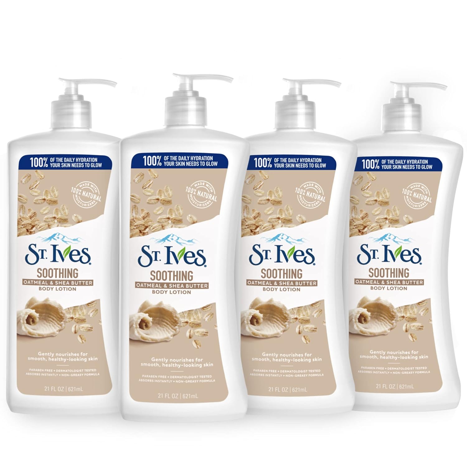 St. Ives Soothing Hand & Body Lotion for Women with Pump, Daily Moisturizer Oatmeal and Shea Butter for Dry Skin, Made with 100% Natural Moisturizers, 21 fl oz, 4 Pack-0