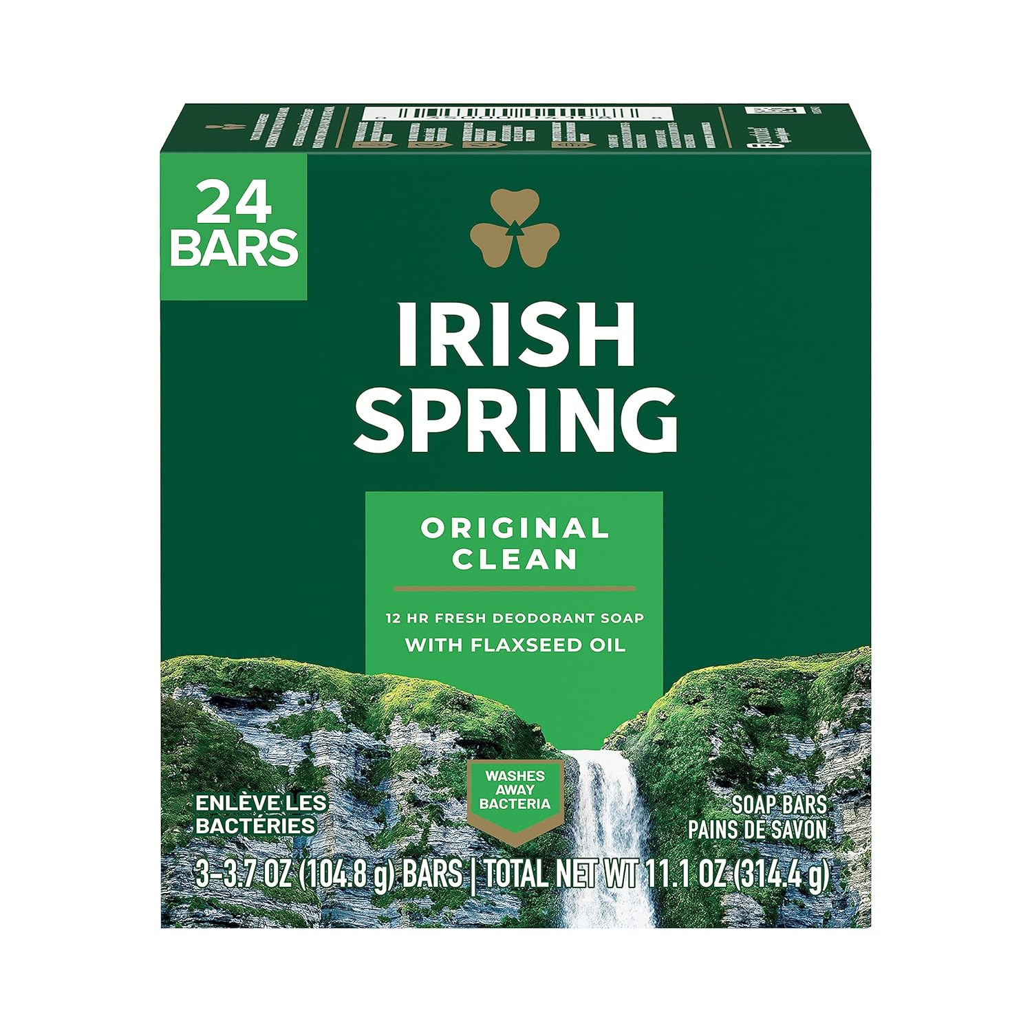 Irish Spring Bar Soap for Men, Original Clean, Smell Fresh and Clean for 12 Hours, Men Soap Bars for Washing Hands and Body, Mild for Skin, Recyclable Carton, 3.7 Ounce - 3 Count (Pack of 8)-0