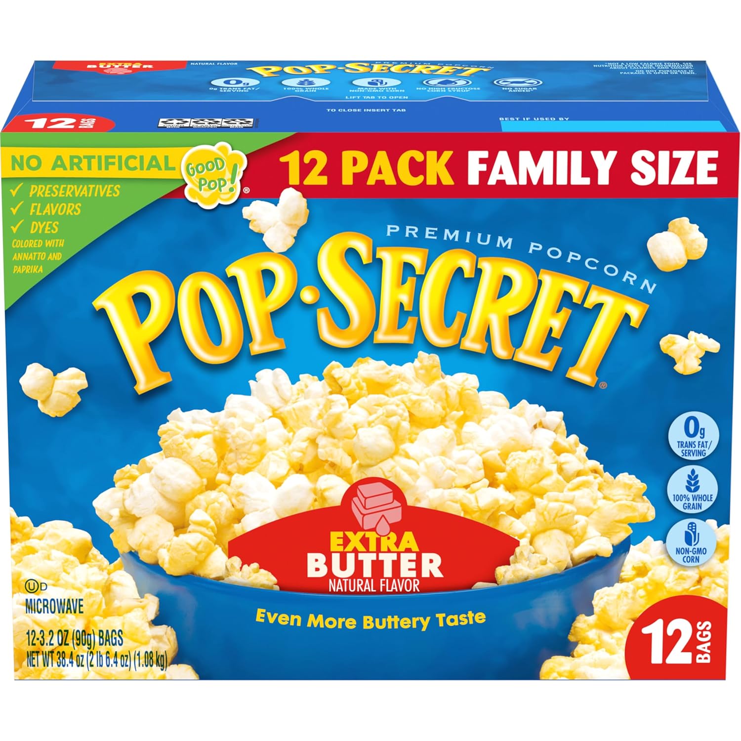 Pop Secret Popcorn, Extra Butter, 3.2 Oz Bags, 12 Ct-0