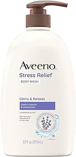 Aveeno Stress Relief Body Wash with Soothing Oat for Sensitive Skin, Lavender Body Wash to help you feel Calm and Relaxed, Sulfate-Free, 33 FL OZ