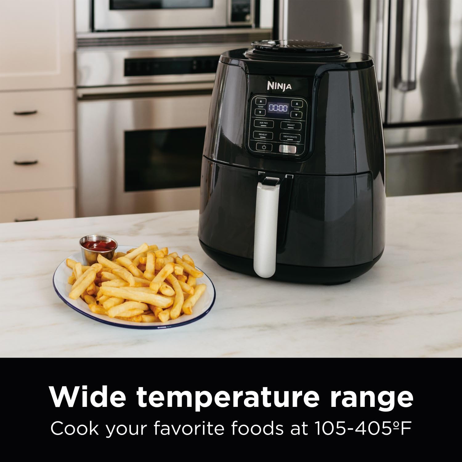 Ninja Air Fryer, Roast, Bake, Air Fry, Roast, Broil, Reheats, & Dehydrates, 4-in-1, Fries, Frozen Food, Veggies, and Juicy Meat, Less Oil, Easy Meals, Healthy Meals, Compact, 4 QT, Grey, AF101-4