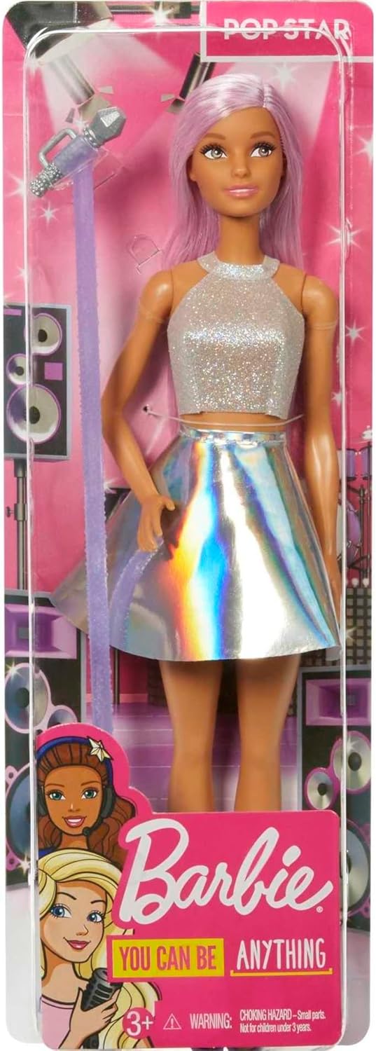 Barbie Careers Fashion Doll & Accessory, Pop Star with Pink Hair & Brown Eyes Wearing Iridescent Skirt with Microphone-5