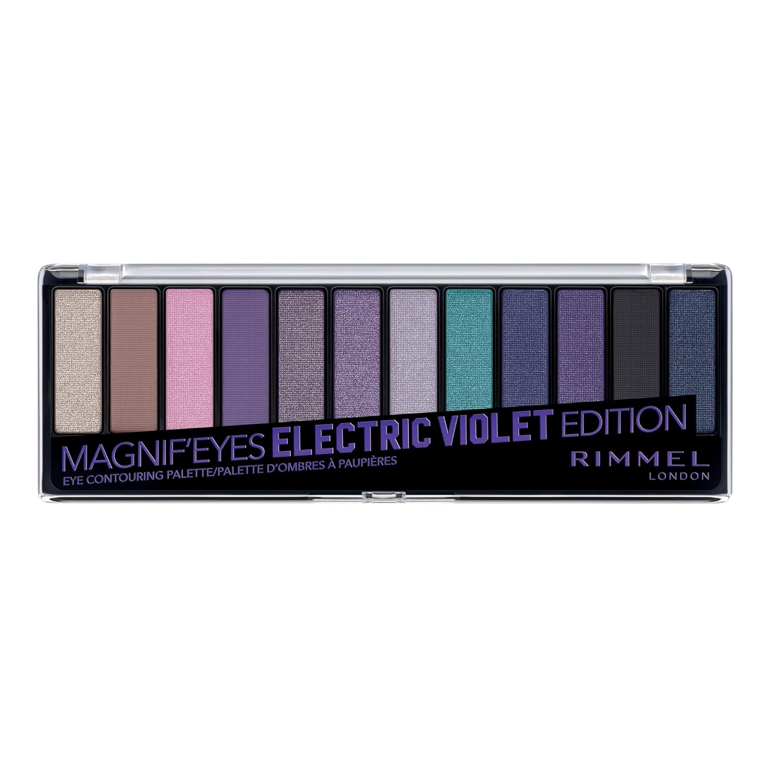 Rimmel London Magnif'Eyes Eyeshadow Palette, 12 Shades, Blendable Formula, Versatile, 008, Electric Violet, 0.5oz-0