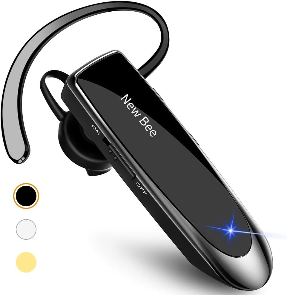 New bee Bluetooth Earpiece V5.0 Wireless Handsfree Headset with Microphone 24 Hrs Driving Headset 60 Days Standby Time for iPhone Android Samsung Laptop Trucker Driver (Black)-0