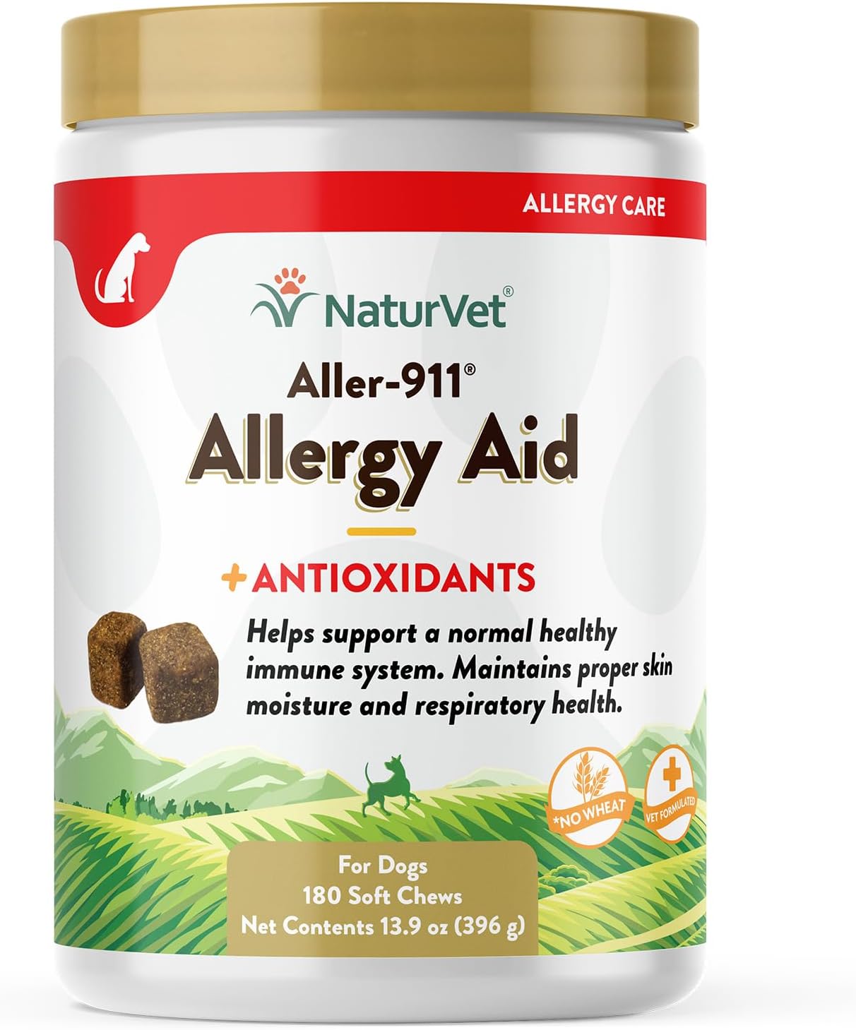 NaturVet Aller-911 Advanced Allergy Aid for Dogs, Cats – Antioxidant-Rich Pet Supplement with Omegas, DHA, EPA – Helps Support Dog Immune System, Cat Respiratory Health, Skin Moisture 180 Soft Chews-0