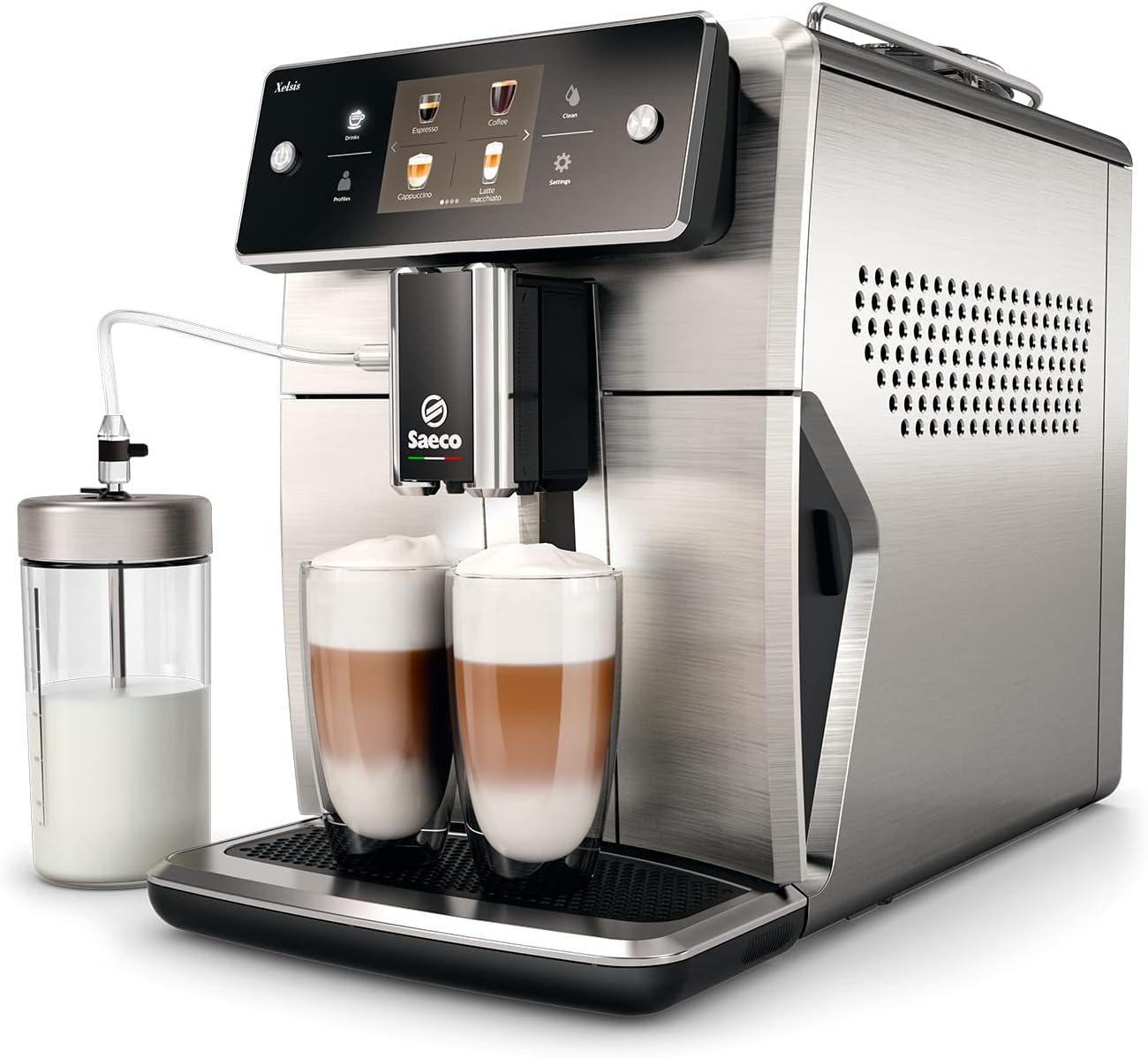 Philips Saeco Xelsis Super Automatic Espresso Machine - LatteDuo Milk System, 15 Coffee Varieties, 8 User Profiles, Touch Screen, Stainless Steel, (SM7685/04)-1