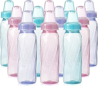 Evenflo Feeding Classic Tinted Plastic Standard Neck Bottles for Baby, Infant and Newborn, Pink/Lavender/Teal, 8 Ounce (Pack of 12)