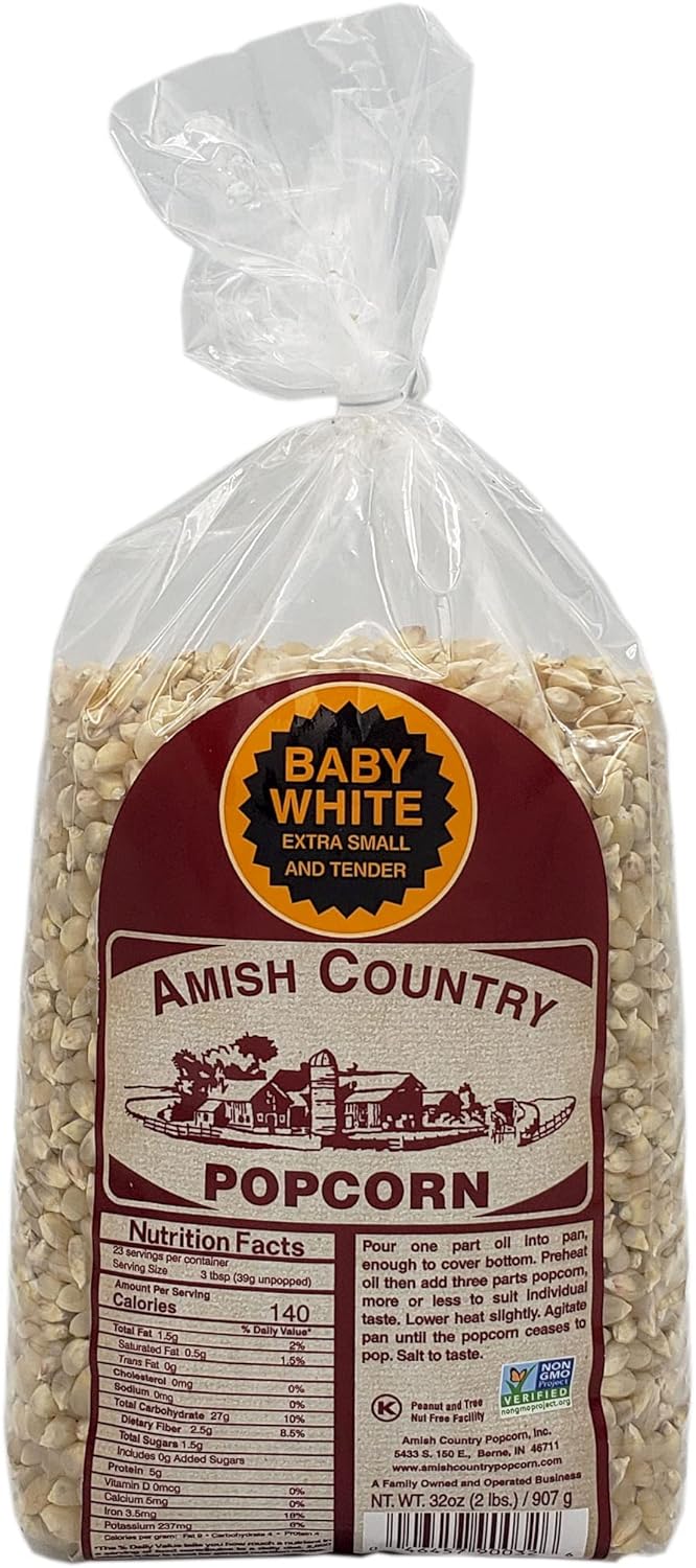 Amish Country Popcorn - Baby White Extra Small and Tender - GMO Free 2 lb Bag-0