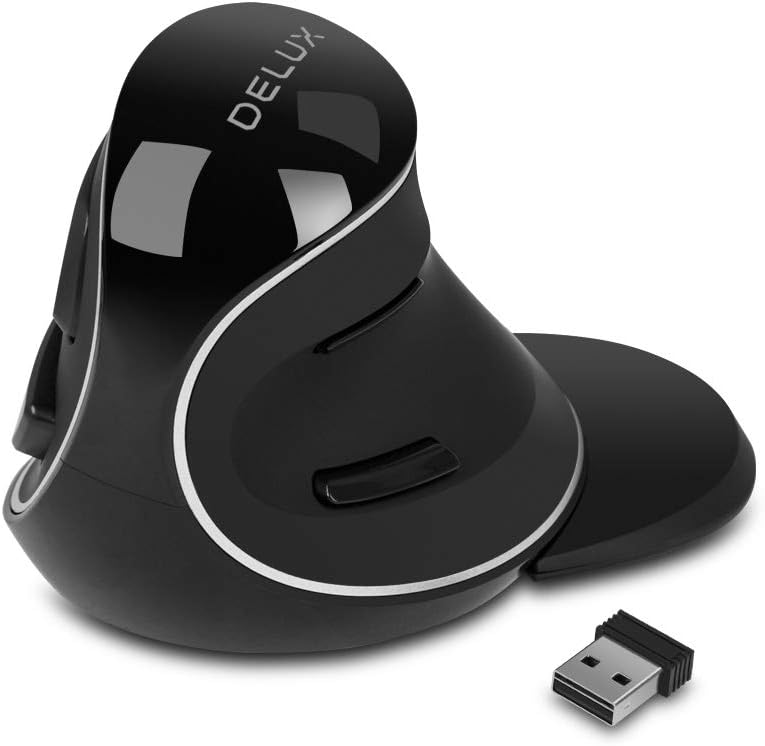 DeLUX Wireless Ergonomic Vertical Mouse - 2.4G with USB Receiver, Silent Clicks, 1600 DPI, 6 Buttons, Removable Wrist Rest, for Laptop PC (M618Plus Wireless-Black)-0